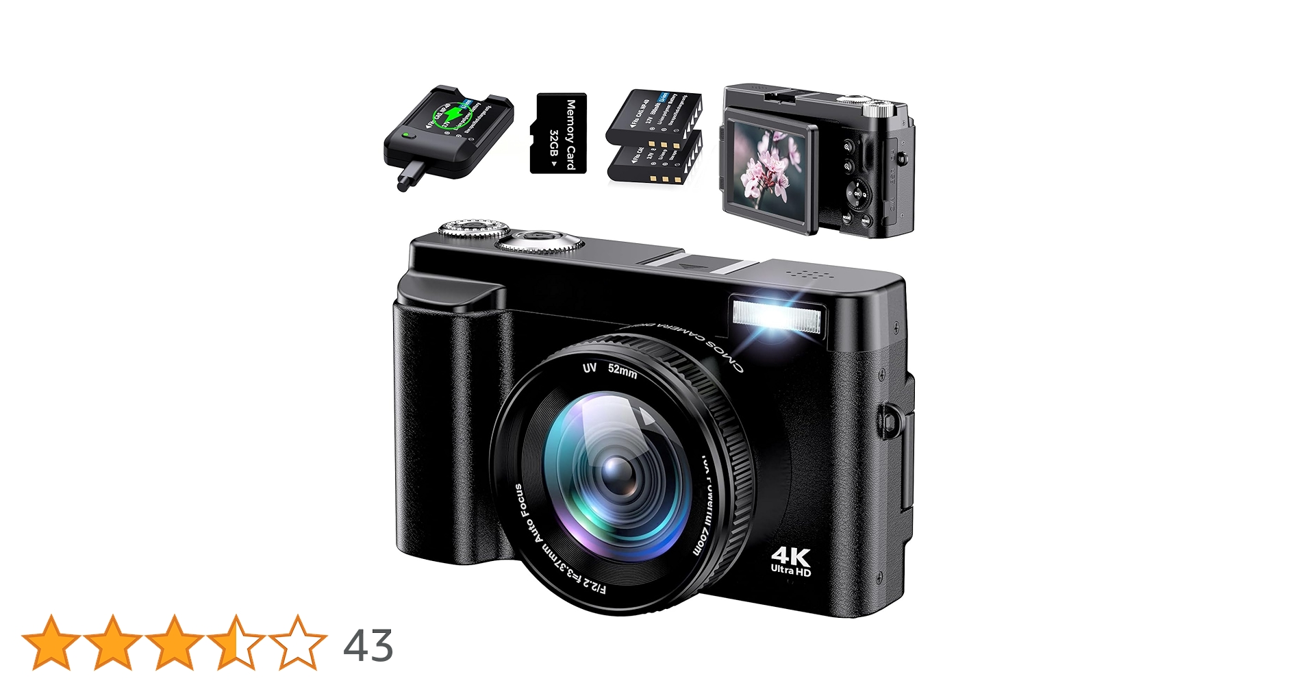 Amazon | Lecnippy デジカメ 4K デジタルカメラ 32GBマイクロSD